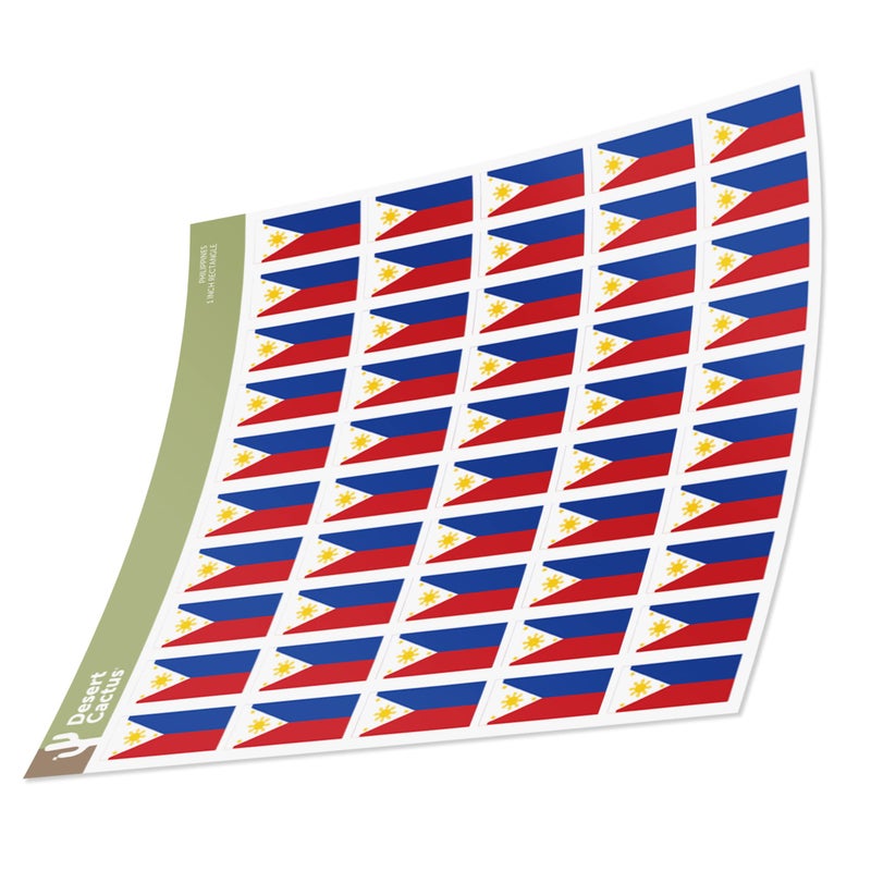 Desert Cactus Philippines Country Flag Sticker Decal 1 Inch Rectangle Sheets 50 Total Pieces Kids Logo Scrapbook Car Vinyl Window Bumper Laptop R - Image 1